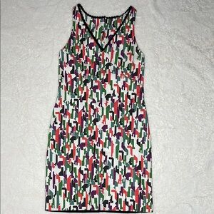 Balenciaga Pink and Green V-Neck Sheath Mini Dress